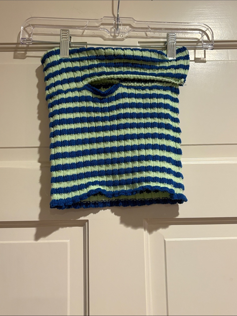 SHEIN Blue and Light Green Striped Ribbed Crop Top